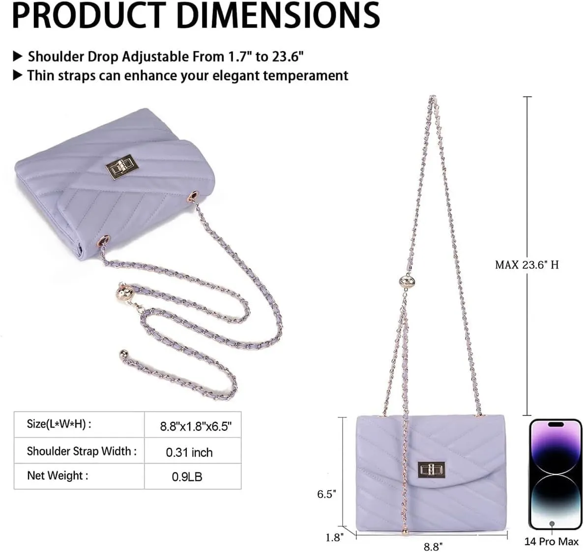 LAVTUG Quilted Crossbody Bags for Women - Vegan Leather Cute Small Purse with Gold Chain Strap, Trendy Designer Bag for Teens