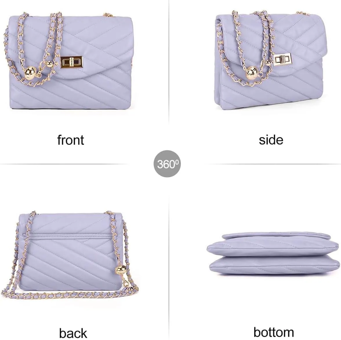 LAVTUG Quilted Crossbody Bags for Women - Vegan Leather Cute Small Purse with Gold Chain Strap, Trendy Designer Bag for Teens