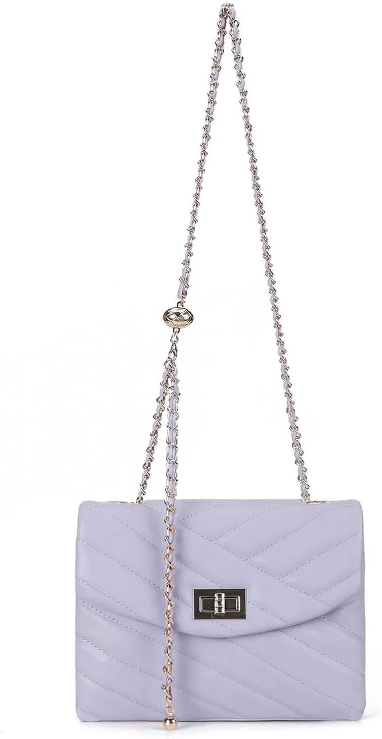 LAVTUG Quilted Crossbody Bags for Women - Vegan Leather Cute Small Purse with Gold Chain Strap, Trendy Designer Bag for Teens