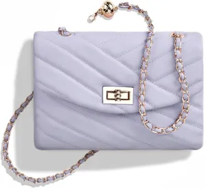 LAVTUG Quilted Crossbody Bags for Women - Vegan Leather Cute Small Purse with Gold Chain Strap, Trendy Designer Bag for Teens