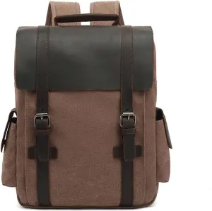 Leather Backpack for Men & Women, Denim Canvas Laptop Rucksack