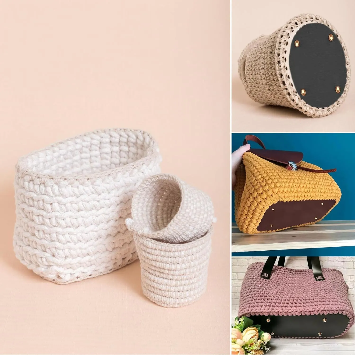 Leather Bottom Bag Crochet with Holes Crochet Bag Bottom Bases 22x10cm 8x18cm Bag Bases for Knitting Bag Shoulder Bag