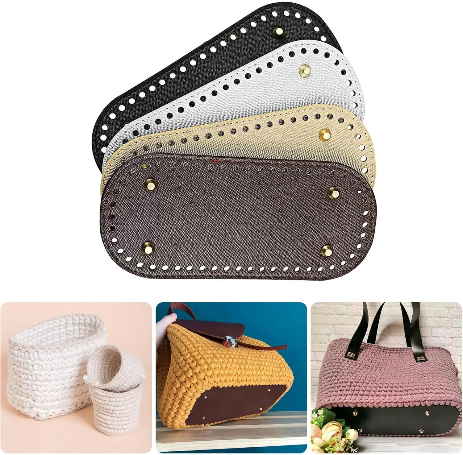 Leather Bottom Bag Crochet with Holes Crochet Bag Bottom Bases 22x10cm 8x18cm Bag Bases for Knitting Bag Shoulder Bag