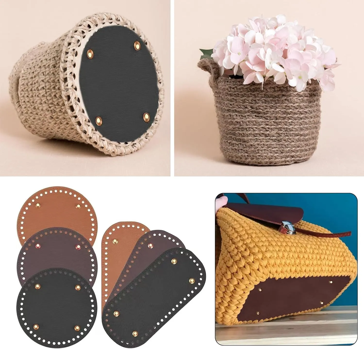 Leather Bottom Bag Crochet with Holes Crochet Bag Bottom Bases 22x10cm 8x18cm Bag Bases for Knitting Bag Shoulder Bag