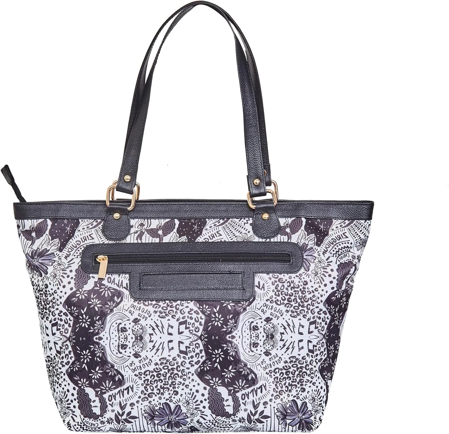 Leather Trim Printed Tote Bag for Women