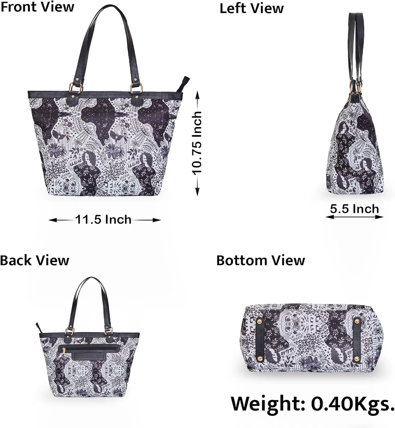 Leather Trim Printed Tote Bag for Women