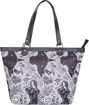 Leather Trim Printed Tote Bag for Women