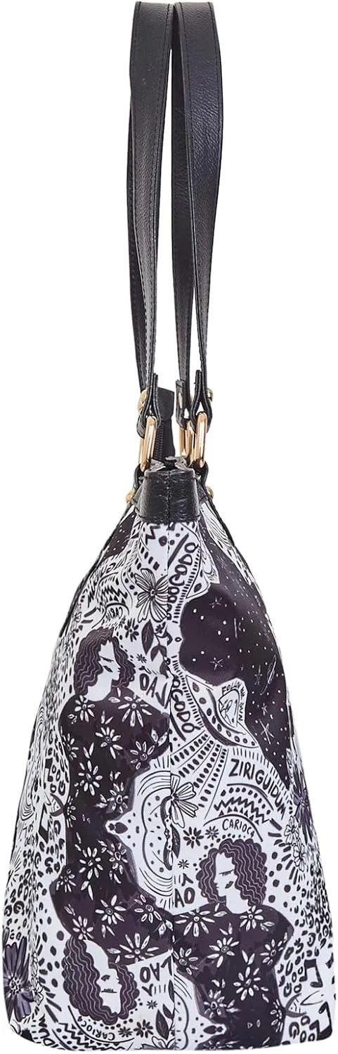 Leather Trim Printed Tote Bag for Women