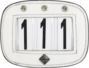 LeMieux Diamante Saddle Pad Number Holder in White - Durable Leather Material - Attaches Easily with a Strong Fixing Pin - One Size