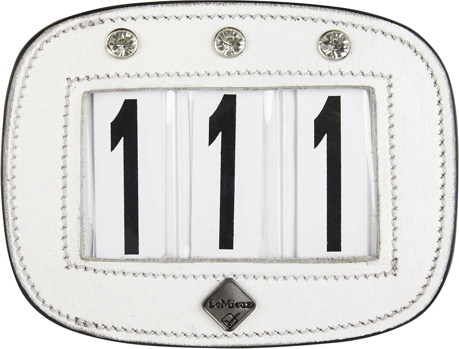 LeMieux Diamante Saddle Pad Number Holder in White - Durable Leather Material - Attaches Easily with a Strong Fixing Pin - One Size