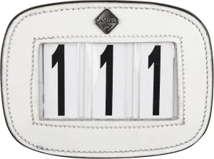 LeMieux Saddle Pad Number Holder in White - Durable Leather Material - Attaches Easily with a Strong Fixing Pin - One Size