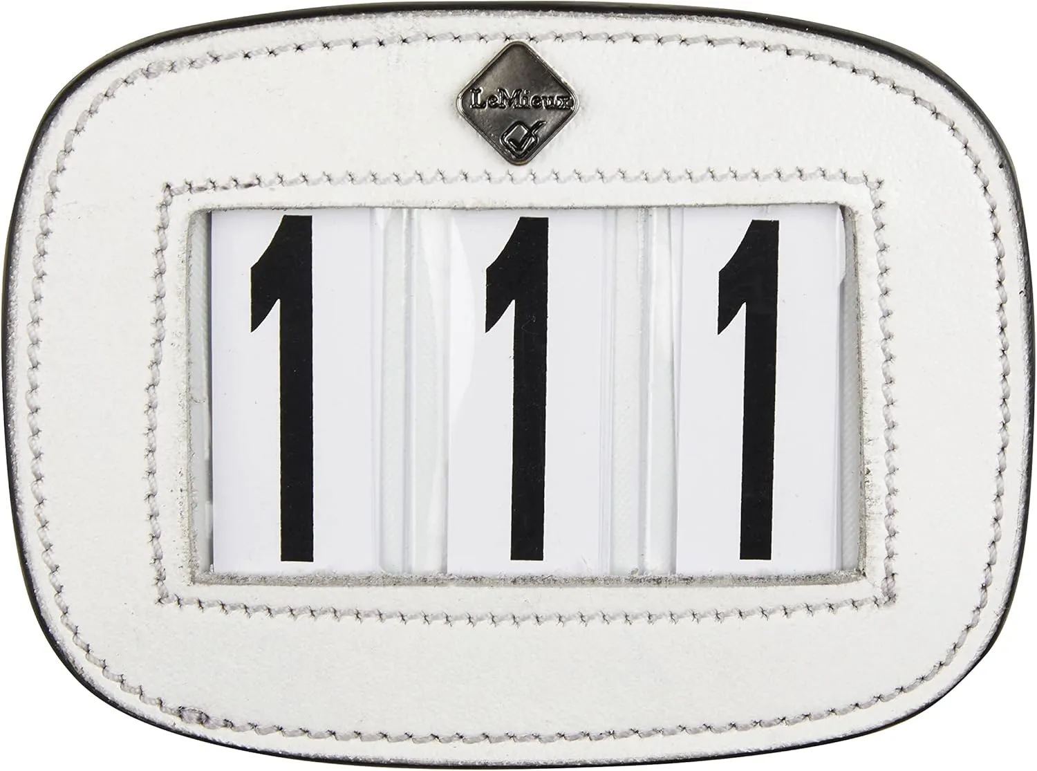 LeMieux Saddle Pad Number Holder in White - Durable Leather Material - Attaches Easily with a Strong Fixing Pin - One Size