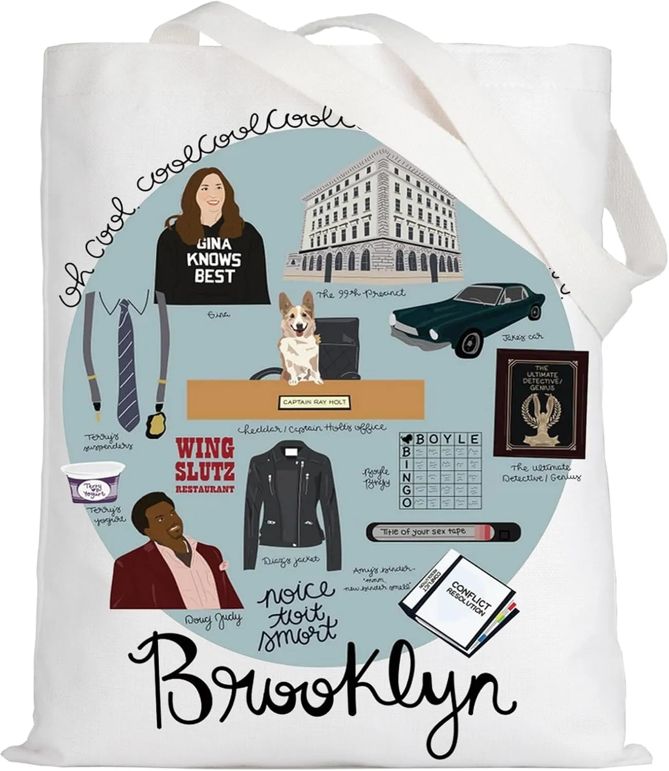 LEVLO Brooklyn 99 Canvas Tote Bag - Tv Gina Fans Gift & Jake Reusable Grocery Bag Merchandise