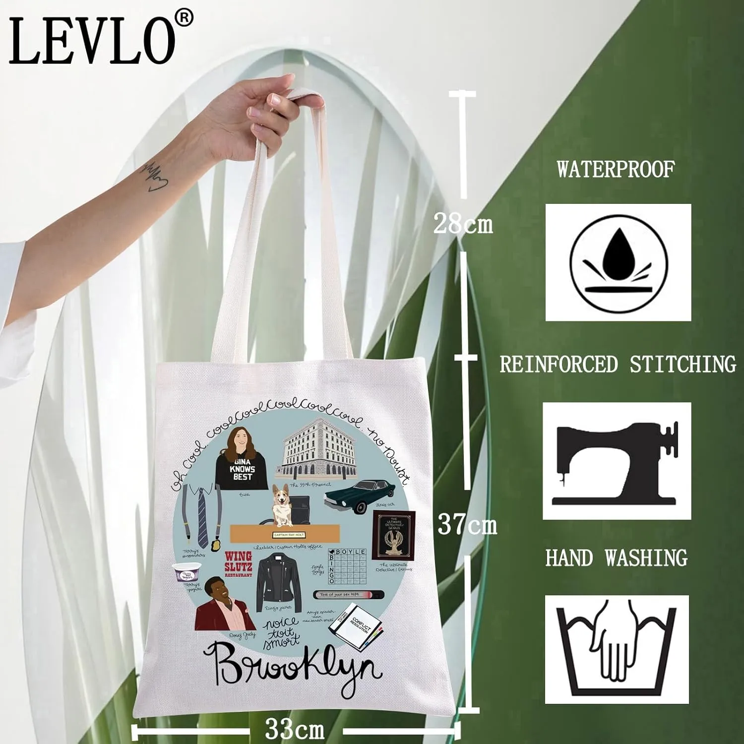 LEVLO Brooklyn 99 Canvas Tote Bag - Tv Gina Fans Gift & Jake Reusable Grocery Bag Merchandise