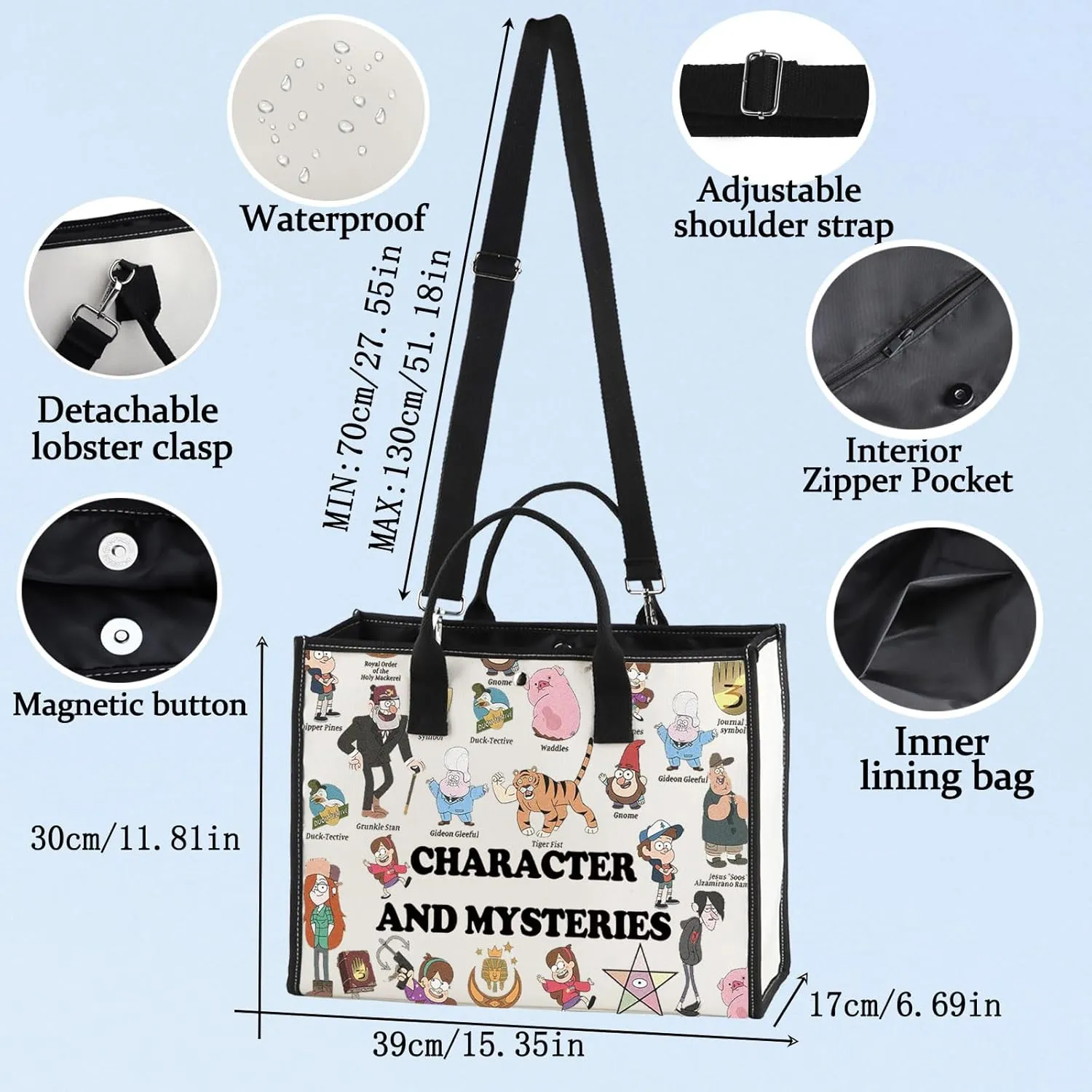 LEVLO Mabel & Dipper Twins Tote Bag Waddles Pig Fans Gift Gravity Character And Mysteries Shoulder Bag Grunkle Stan Merch
