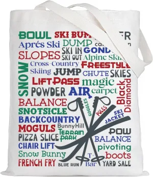 LEVLO Skiing Canvas Tote Bag Ski Gift For Skier Snowboard Shoulder Bag Snowboarding Team Gift