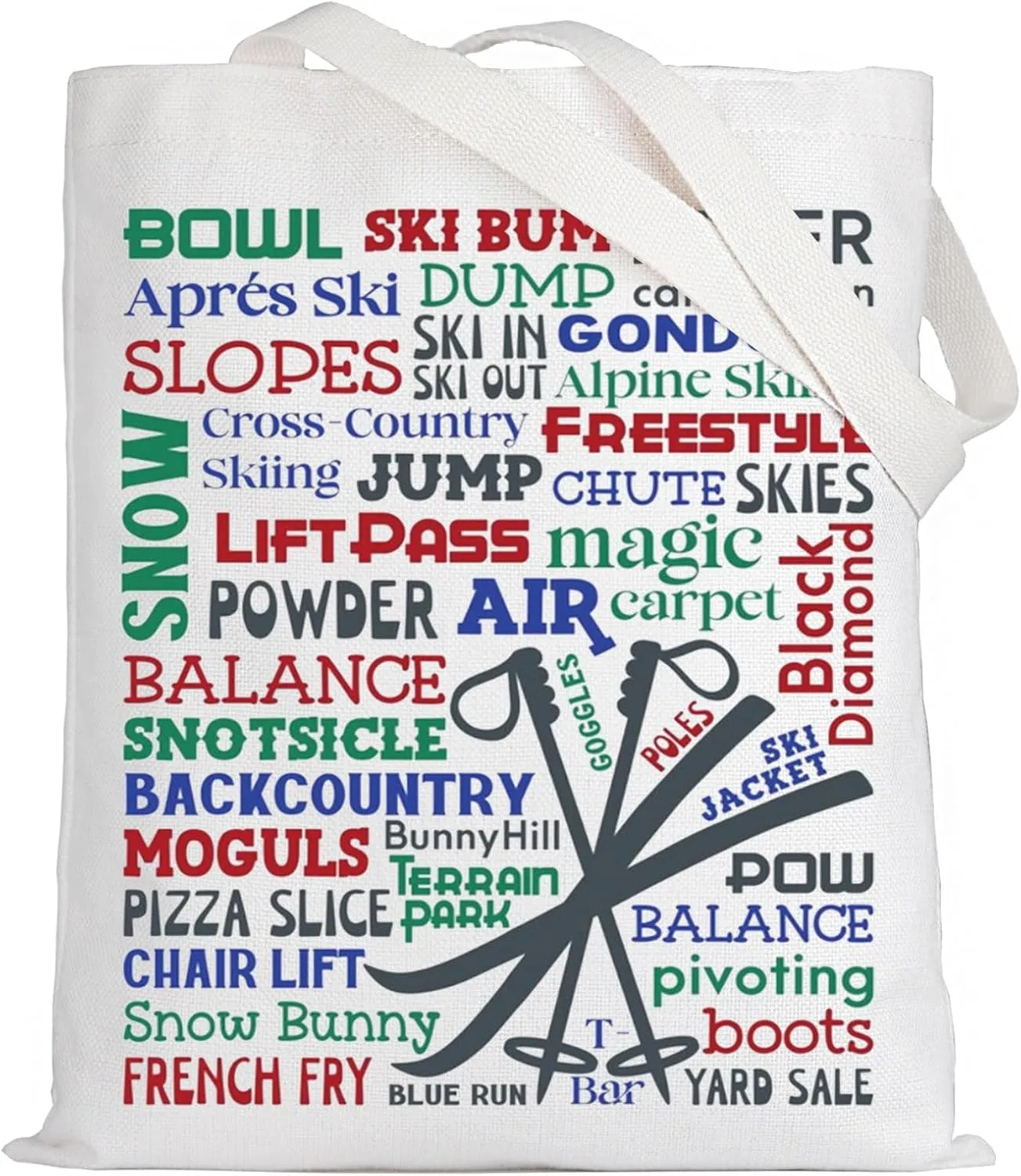 LEVLO Skiing Canvas Tote Bag Ski Gift For Skier Snowboard Shoulder Bag Snowboarding Team Gift