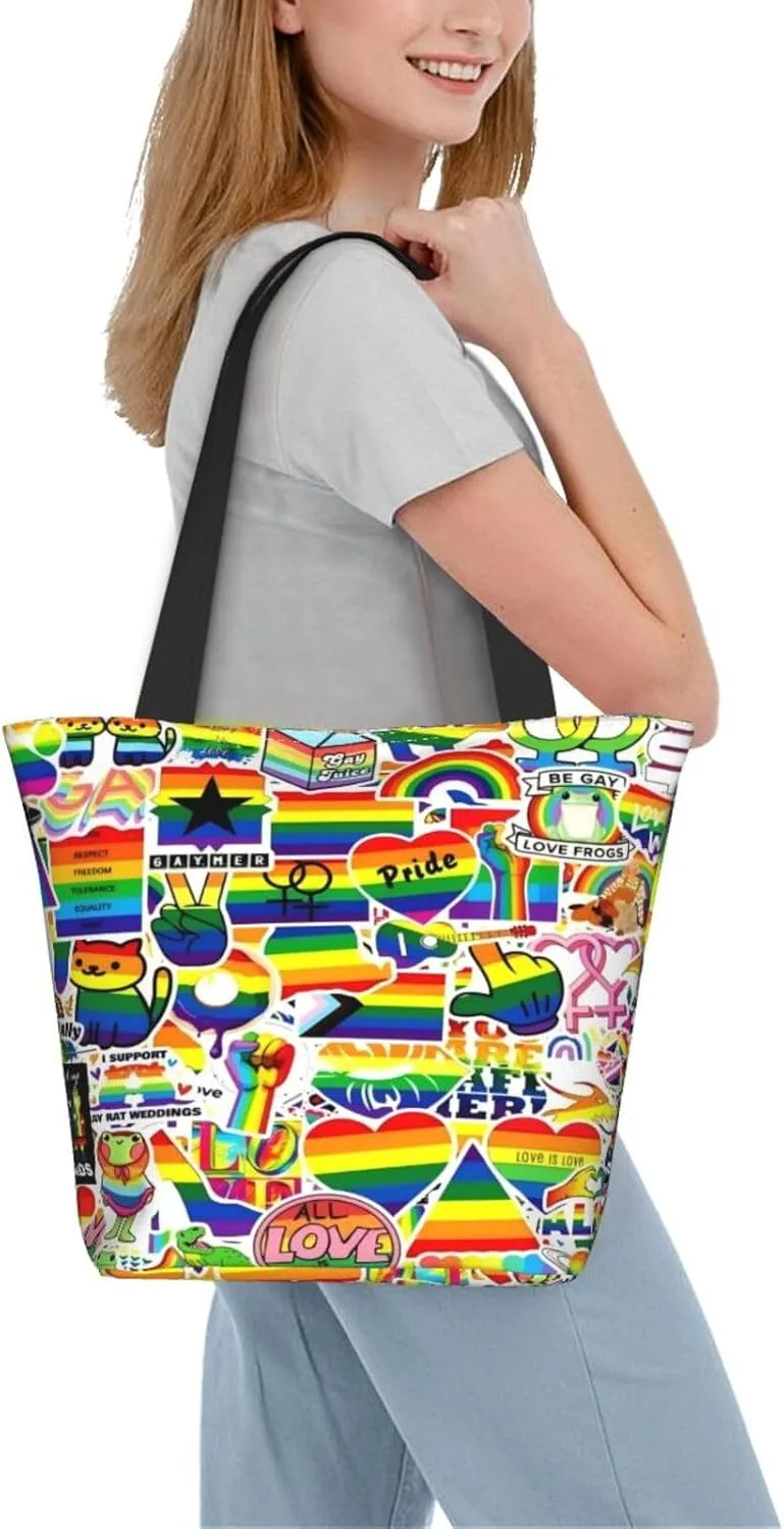LGBT Pride Gay Rainbow Women's Tote Bag Lightweight Shopping Handbag Travel Shoulder Bag With Zipper