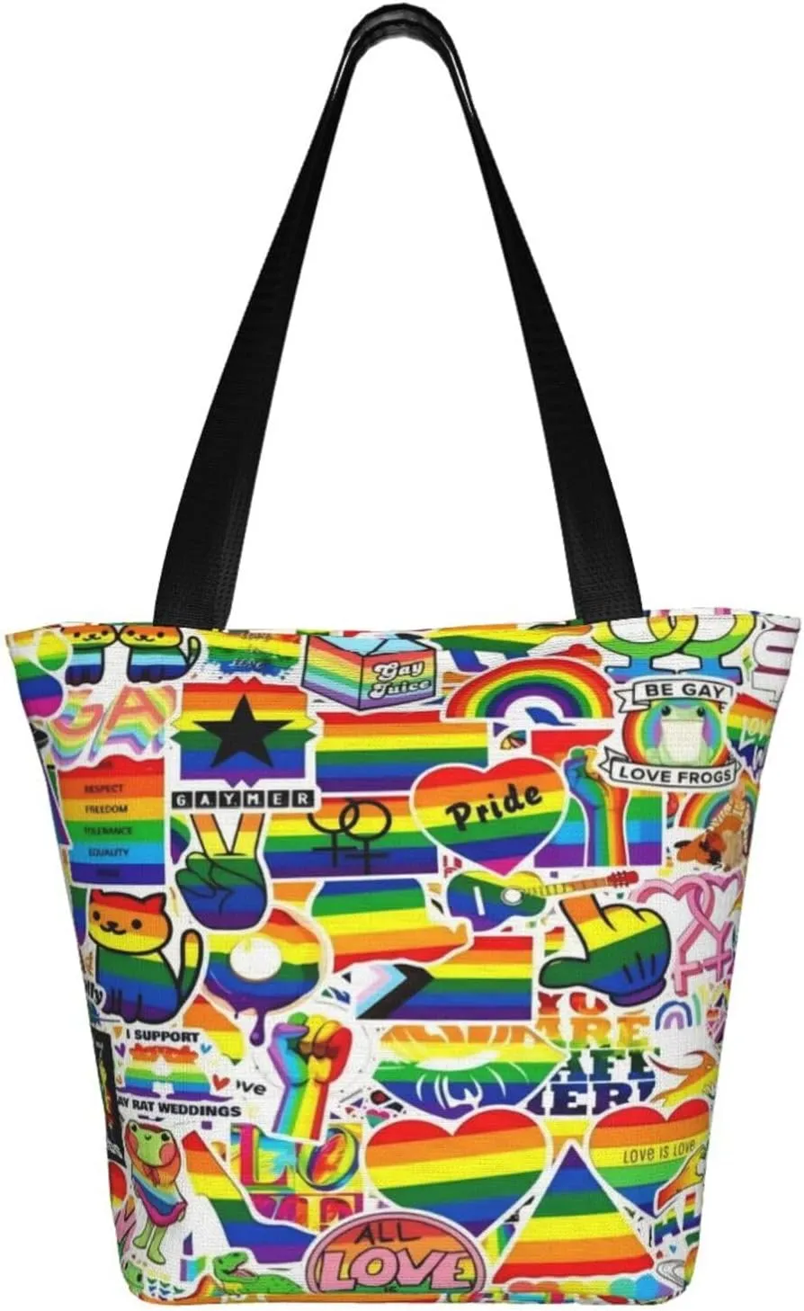 LGBT Pride Gay Rainbow Women's Tote Bag Lightweight Shopping Handbag Travel Shoulder Bag With Zipper