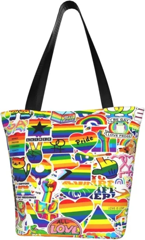 LGBT Pride Gay Rainbow Women's Tote Bag Lightweight Shopping Handbag Travel Shoulder Bag With Zipper
