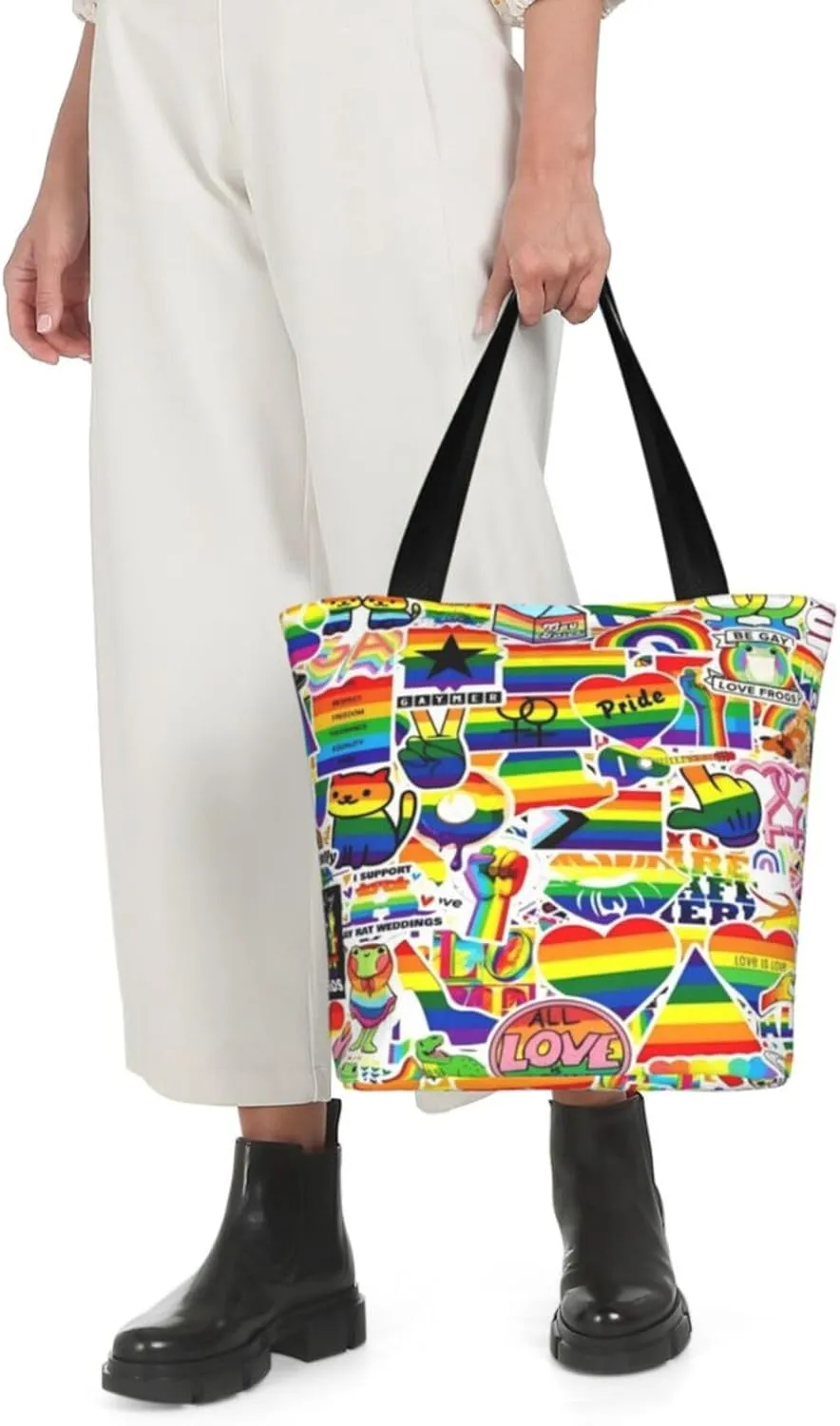 LGBT Pride Gay Rainbow Women's Tote Bag Lightweight Shopping Handbag Travel Shoulder Bag With Zipper