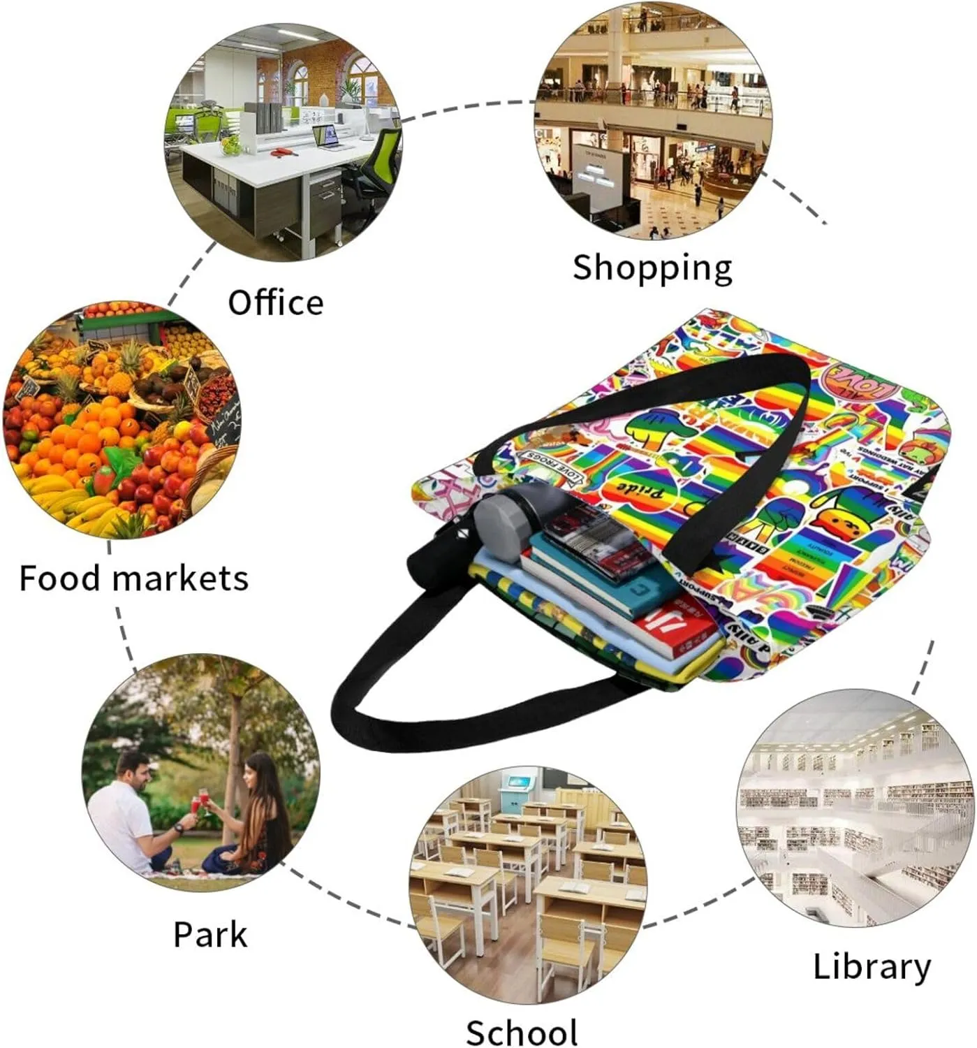 LGBT Pride Gay Rainbow Women's Tote Bag Lightweight Shopping Handbag Travel Shoulder Bag With Zipper
