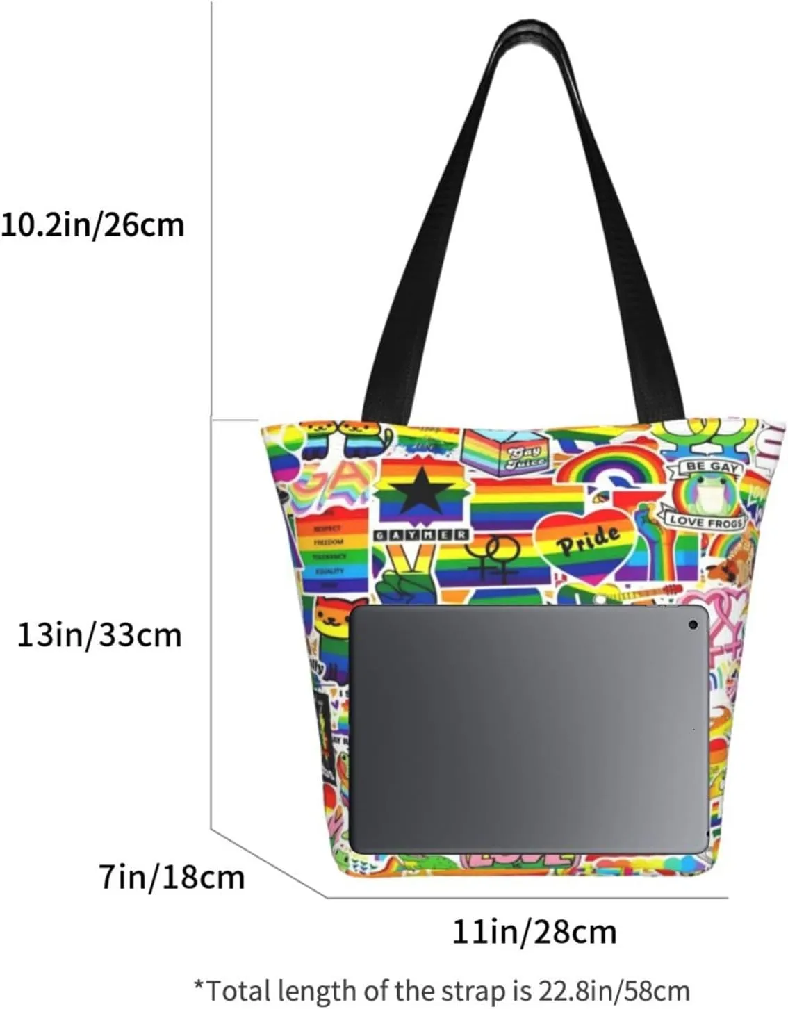LGBT Pride Gay Rainbow Women's Tote Bag Lightweight Shopping Handbag Travel Shoulder Bag With Zipper