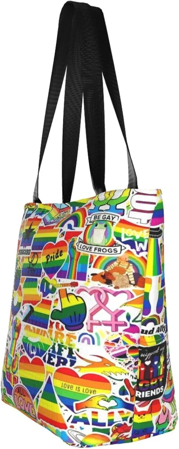 LGBT Pride Gay Rainbow Women's Tote Bag Lightweight Shopping Handbag Travel Shoulder Bag With Zipper