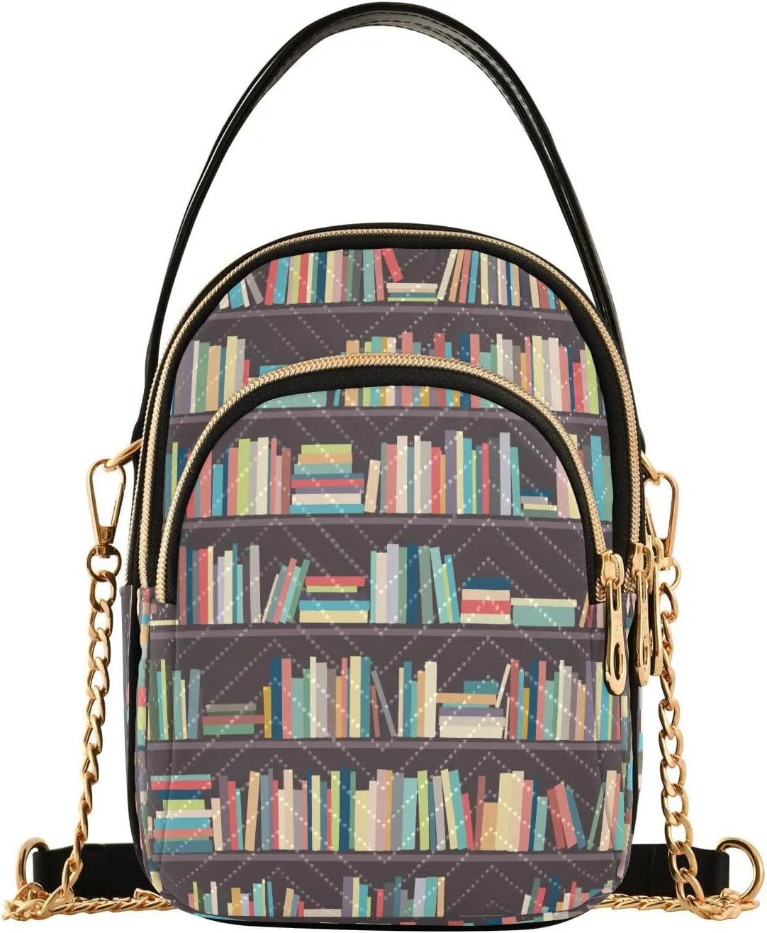Library Bookshelf Old Stylish Crossbody Bag for Women Mini Cell Phone Purse Women's Shoulder Handbag
