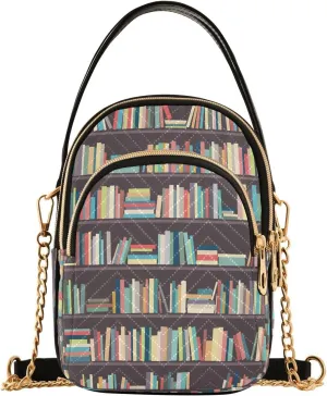 Library Bookshelf Old Stylish Crossbody Bag for Women Mini Cell Phone Purse Women's Shoulder Handbag