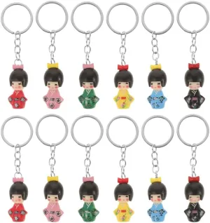 LIFKOME 12pcs Kimono Doll Keychains Japanese Kimono Figurine Cute Key Ringt Asian Collectible Ornament Backpack Purse Handbag Hanging Decoration