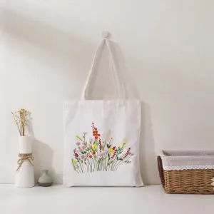 Lightcoral Canvas Tote Bag Embroidery Kit,Flowers Art Pattern,Cross Stitch Kits, Including Stamped Embroidery Bag with Hoops,Needle, Instruction Manual and Color Threads for Beginner (AHJ-56)