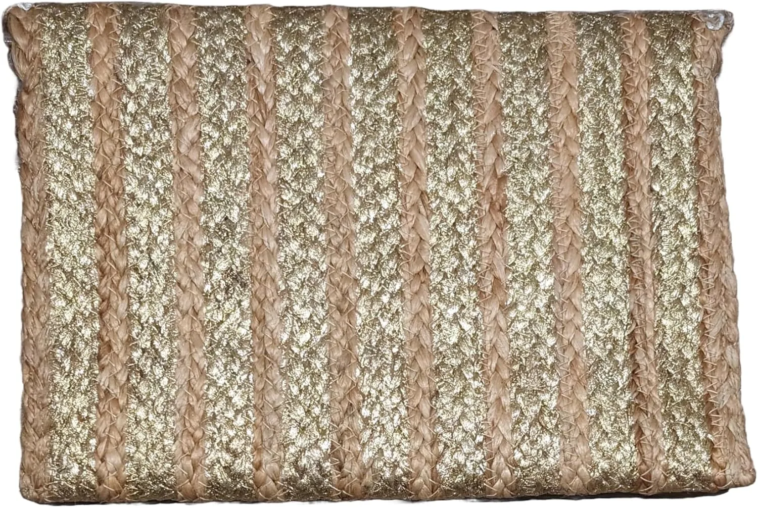 Lily Jute Clutch Purse Metallic Stripe Print Bohemian Hipster Beach Wedding Natural Boho Summer Handcrafted in India Handbag