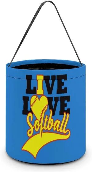Live Love Softball Easter Buckets with Handles Egg Hunt Candy Basket Tote Bags Reusable Handbag for Party Easter Decoration, style
