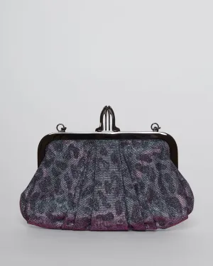 'Loubi Lula' Metallic Clutch with Leopard Motif Print
