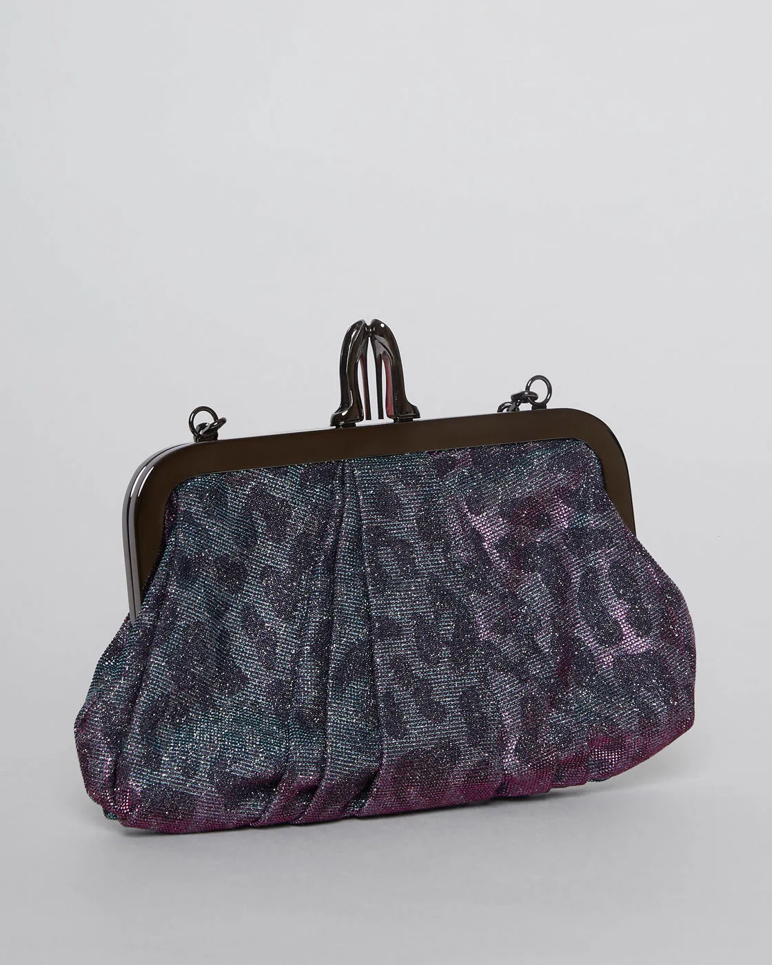 'Loubi Lula' Metallic Clutch with Leopard Motif Print