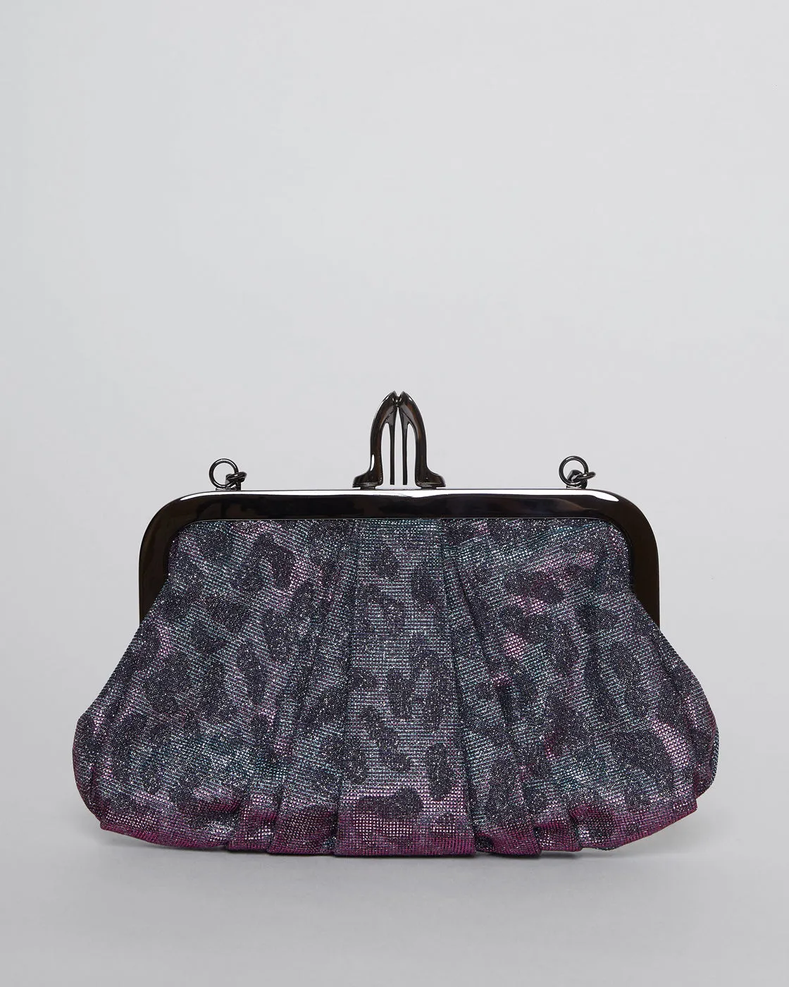 'Loubi Lula' Metallic Clutch with Leopard Motif Print