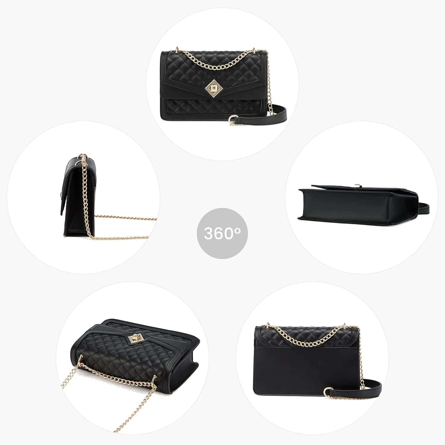 LOVEVOOK Crossbody Bags for Women Leather Quilted Shoulder Bag with Chain Strap Trendy Clutch Satchel Ladies Evening Bag