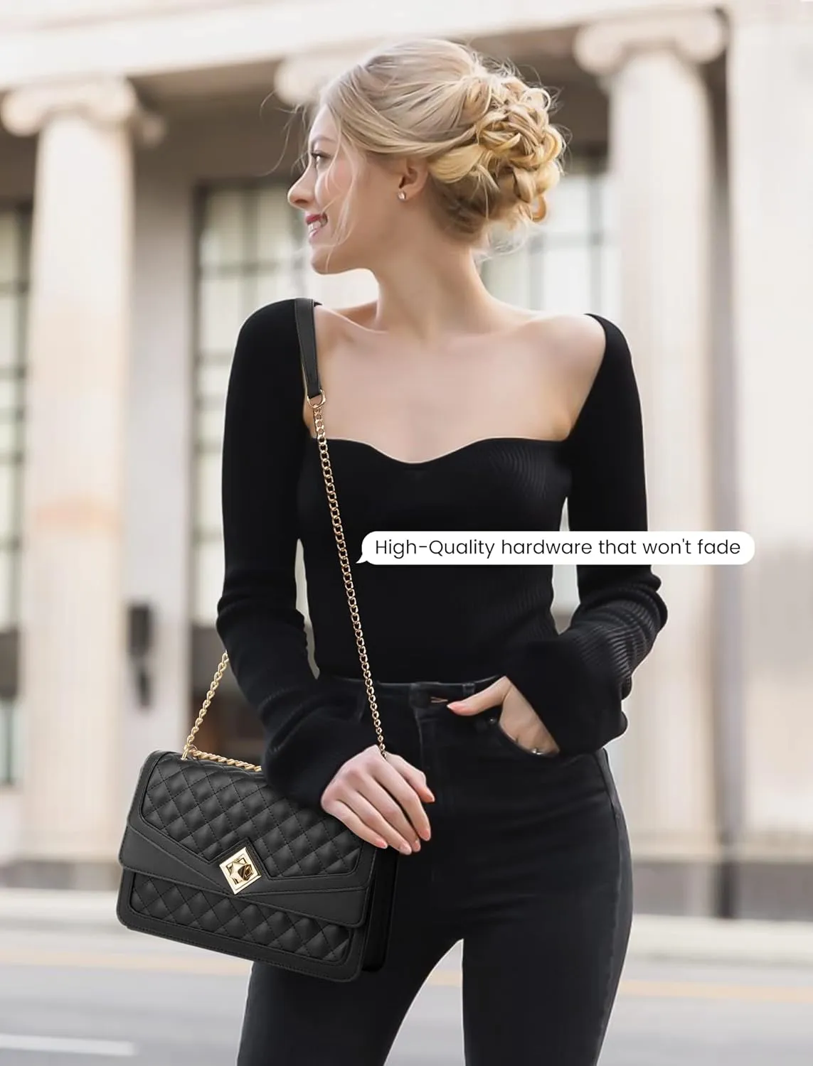LOVEVOOK Crossbody Bags for Women Leather Quilted Shoulder Bag with Chain Strap Trendy Clutch Satchel Ladies Evening Bag
