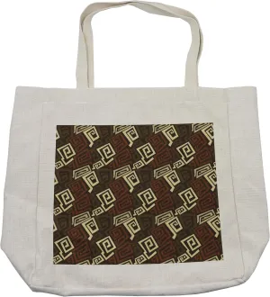 Lunarable Abstract Shopping Bag, Trippy Fractal Shapes with Form Effects in Earthen Tones Artwork, Eco-Friendly Reusable Bag for Groceries Beach and More, 15.5" X 14.5", Cream