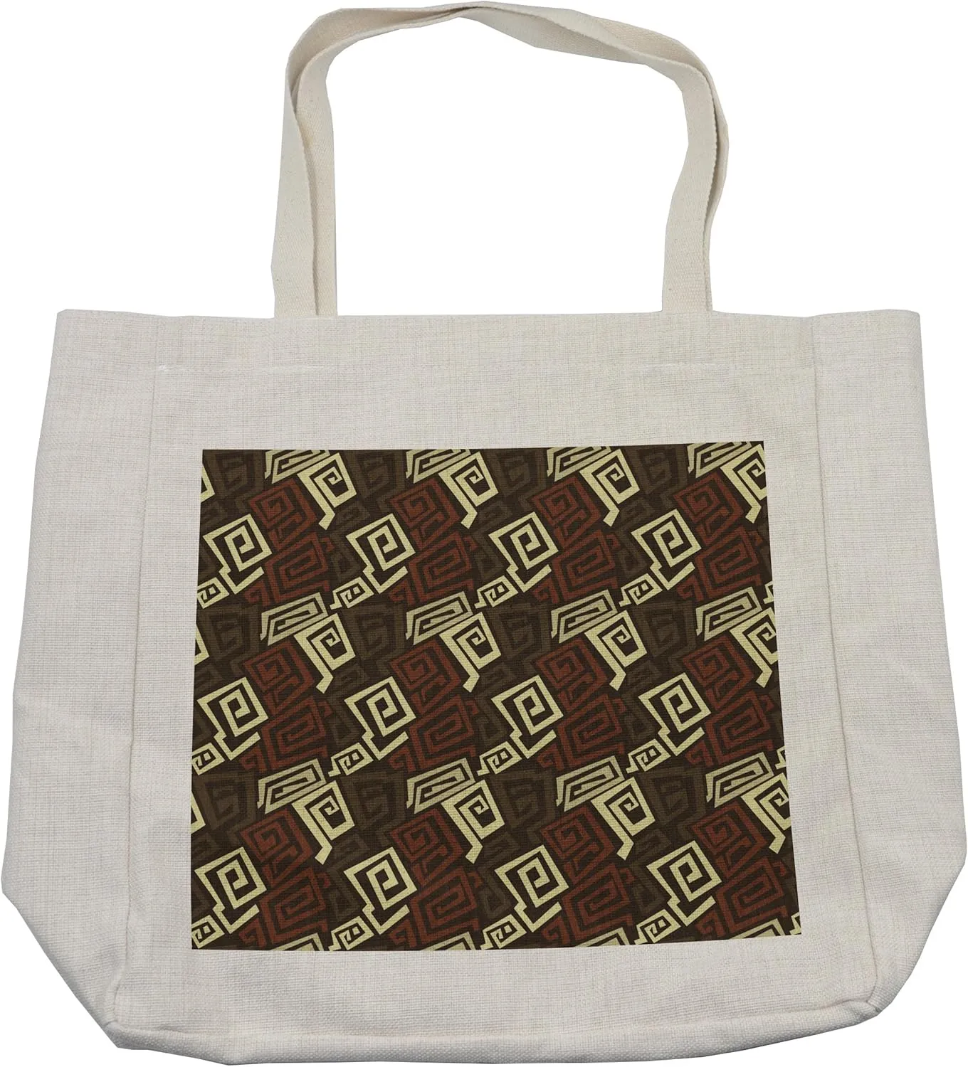 Lunarable Abstract Shopping Bag, Trippy Fractal Shapes with Form Effects in Earthen Tones Artwork, Eco-Friendly Reusable Bag for Groceries Beach and More, 15.5" X 14.5", Cream