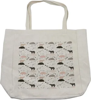 Lunarable Constellation Shopping Bag, Polar Bear Silhouettes Boulders with Stars on Abstract Background, Eco-Friendly Reusable Bag for Groceries Beach and More, 15.5" X 14.5", Cream