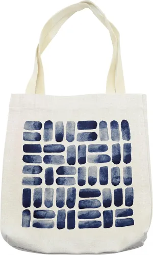 Lunarable Dark Blue Tote Bag, Watercolor Brush Strokes Uneven Spots Stains Texture Abstract Hand Drawn Art, Cloth Linen Reusable Bag for Shopping Books Beach and More, 16.5" X 14", Cream