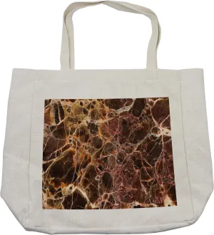 Lunarable Marble Shopping Bag, Earthen Toned Surface Backdrop with Motley Featured Stripes Picture, Eco-Friendly Reusable Bag for Groceries Beach and More, 15.5" X 14.5", Cream