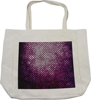 Lunarable Purple Shopping Bag, Futuristic Bound Diagonal Disco Inspired Mosaic Effect Technology Themed Graphic Print, Eco-Friendly Reusable Bag for Groceries Beach and More, 15.5" X 14.5", Cream