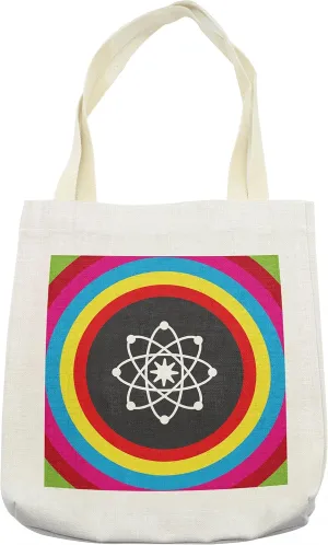 Lunarable Science Tote Bag, Atom Model with Colorful Circles Molecule Chemistry Biology Physics Lab Orbit Print, Cloth Linen Reusable Bag for Shopping Books Beach and More, 16.5" X 14", Cream