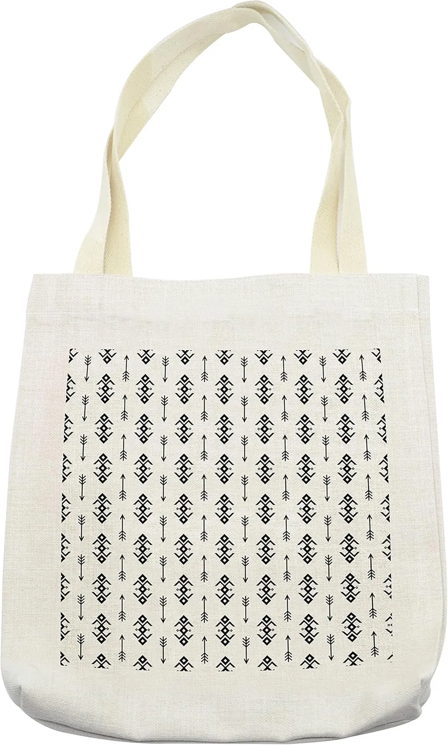 Lunarable Tribal Tote Bag, Prehistoric Arrows Pattern with Folk Symbolic Image, Cloth Linen Reusable Bag for Shopping Books Beach and More, 16.5" X 14", Cream