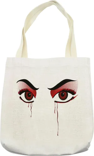 Lunarable Vampire Tote Bag, Red Eyes of a Woman Dropping Blood Tears Female Foe Threatening Look Danger, Cloth Linen Reusable Bag for Shopping Books Beach and More, 16.5" X 14", Cream