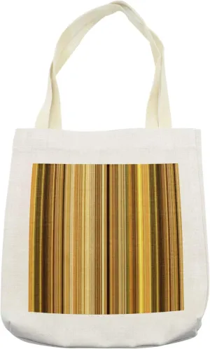 Lunarable Yellow and Brown Tote Bag, Abstract Earthen Toned Vertical Lines Band with Blurry Effect, Cloth Linen Reusable Bag for Shopping Books Beach and More, 16.5" X 14", Cream
