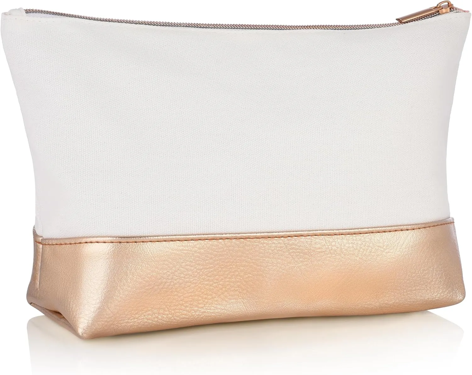 Makeup Bag Travel Cosmetic Bag - Canvas Make Up Bags for Women Girl Teen Bridesmaids Gifts - Rose Gold Silver Travel Essentials Accessories Large (Ivory Canvas Rose Gold)